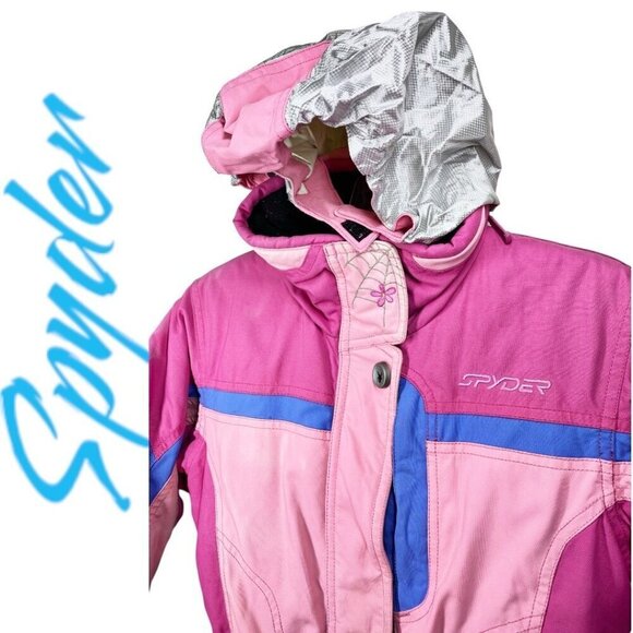 SPYDER Vintage Girl's Pink Retro Tie Dye Ski Snow Jumpsuit Stowed Hood, Size 5 - Picture 6 of 15